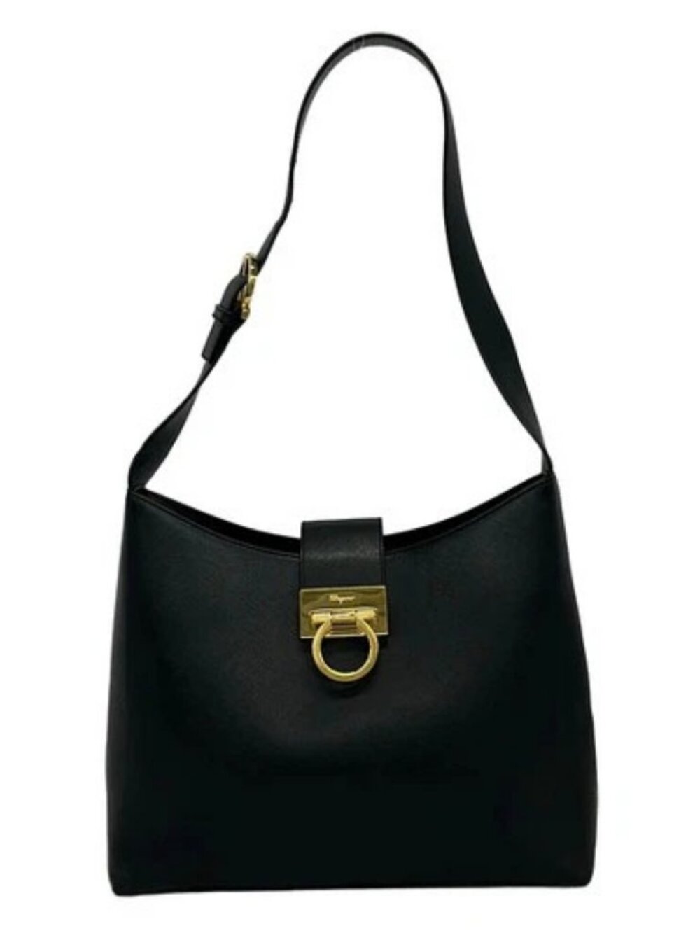 Salvatore Ferragamo Gancini Black Leather Shoulder Bag
